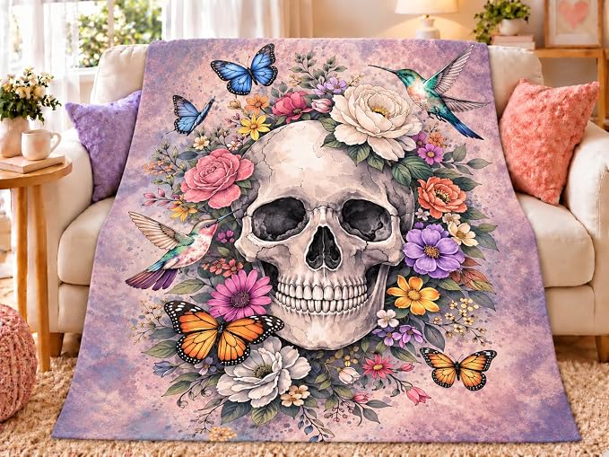 Skull Blanket Skull Throw Blanket Super Soft Cozy Plush Fluffy Fuzzy Fleece Blankets Gifts for Girls Women Boys Kids Adults 40″X50″
