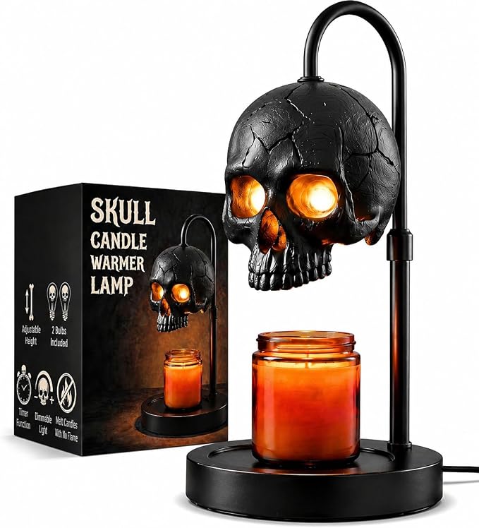 Skull Candle Warmer Lamp with Timer & Dimmer, Black Gothic Candle Warmer