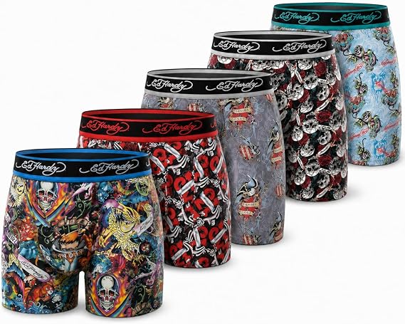 ED HARDY Mens Boxer Briefs Breathable Underwear Durable Boxers Multipack - skull swimsuit