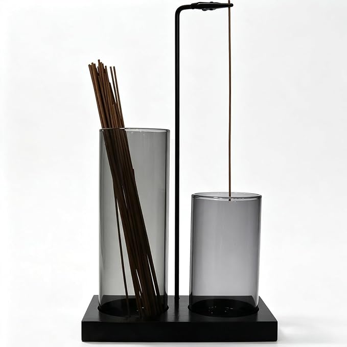 2-in-1 Glass Incense Holder with Storage & Ash Catcher for Sticks - skull incense burner