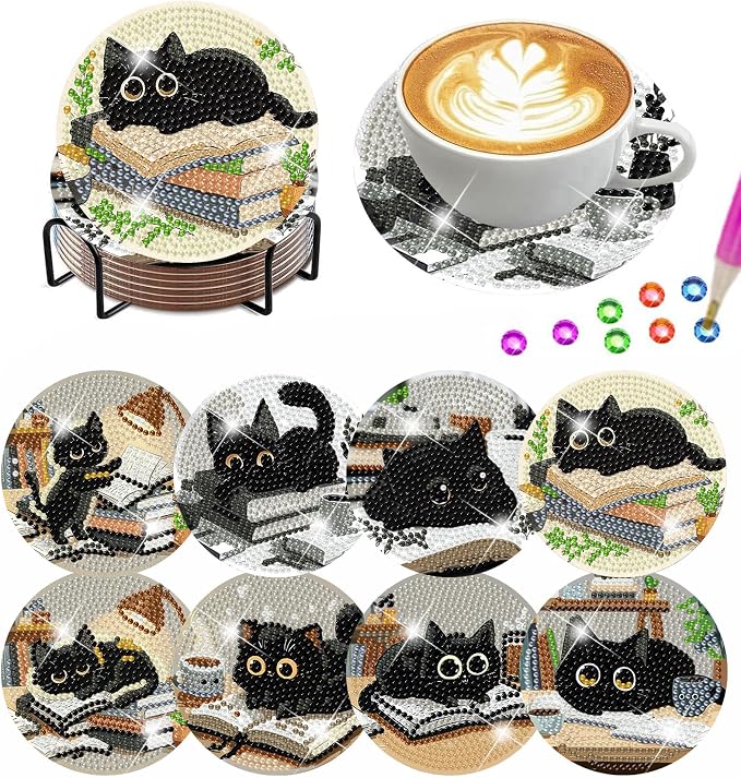 8Pc Diamond Art Coasters Holder Cork Pads, Diamond Painting Coasters 4x4 In - skull coaster