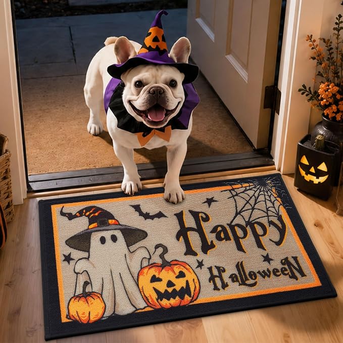 JSEI Happy Halloween Door Mat 17''x30'',Cute Ghost Pattern - skull door mat