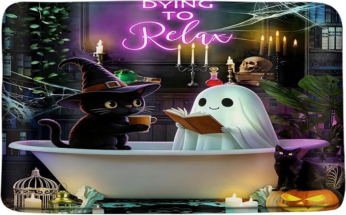 Spooky Halloween Ghost Bath Mat for Bathroom,Tub and Shower, 17.8"x29.5" - skull toilet mat