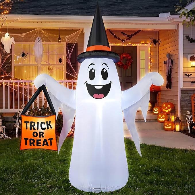 4.5 FT Halloween Inflatable Ghost Outdoor Decoration with Magic Hat - skull inflatable
