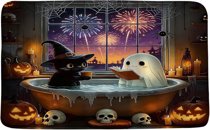 Spooky Halloween Bath Mat for Bathroom,Doormat,18x30 Inch - skull toilet mat