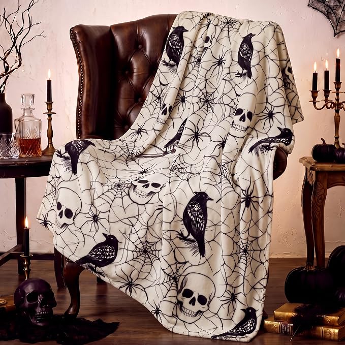 Irenare Halloween Gothic Blanket Spooky Gifts Throw Blanket Soft Flannel - skull blanket