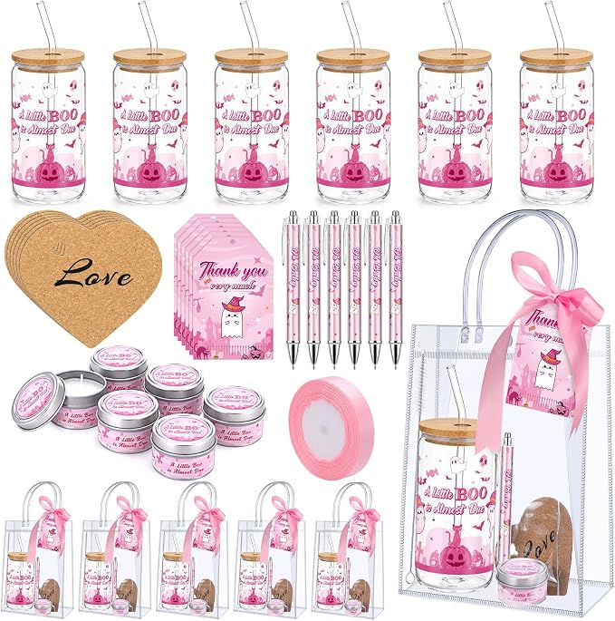 MotiMind 6 Sets Pink Halloween Baby Shower Prizes for Winners Guest Game - skull coaster