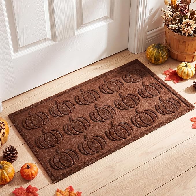 Fall Front Door Mat Outdoor Terracotta Pumpkin Mat Non-Slip Backing
