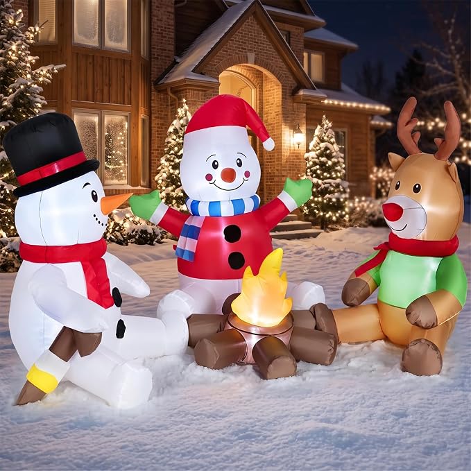 Kendane 6FT Christmas Inflatable Decoration Snow Man and Deer Roasting Fire - skull inflatable