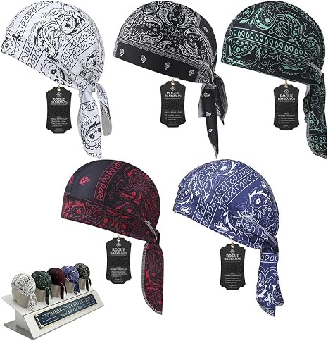 5 Pack Cooling Bandanas for Men Set Cool Head Wrap Scarf Pirate Headband Breathable Elastic Bandana Cycling Motorcycle Black - skull headband