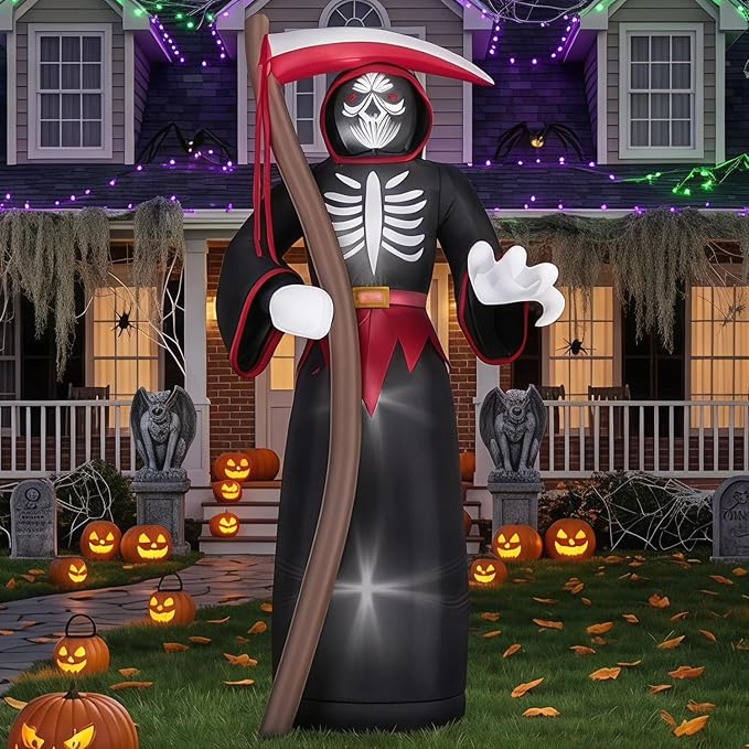 8FT Halloween Inflatables Outdoor, Giant Grim Reaper Blow Up Yard Decor - skull inflatable