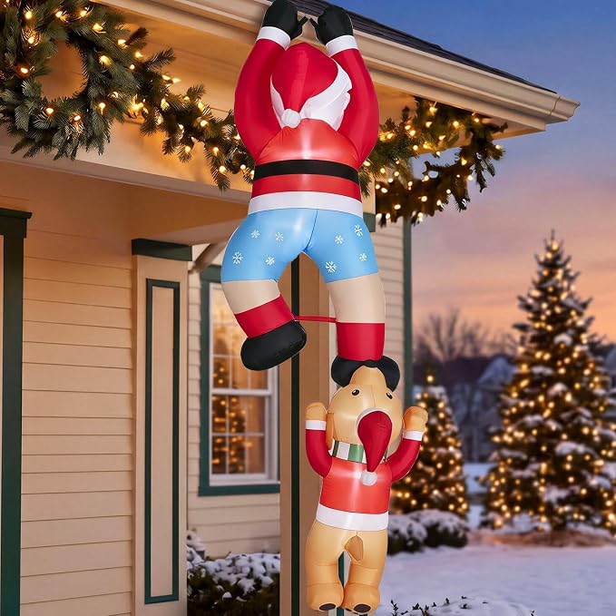 Kendane 8FT Christmas Inflatable Roof Decorations Climbing Santa Claus - skull inflatable