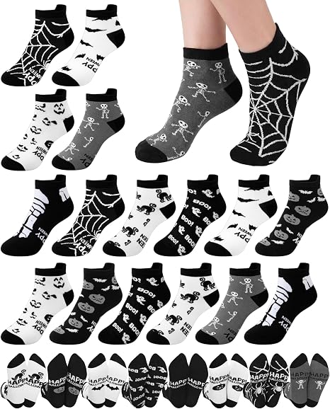 Berlune 16 Pairs Halloween Ankle Socks for Women - sugar skull costume