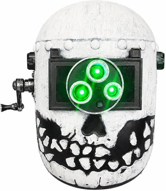 Light Up Triple Glowing Green Eyes Cracked Skull Horror Mask - Scary Halloween Cosplay Full Face Welding Helmet Costume Accessory - sugar skull costume