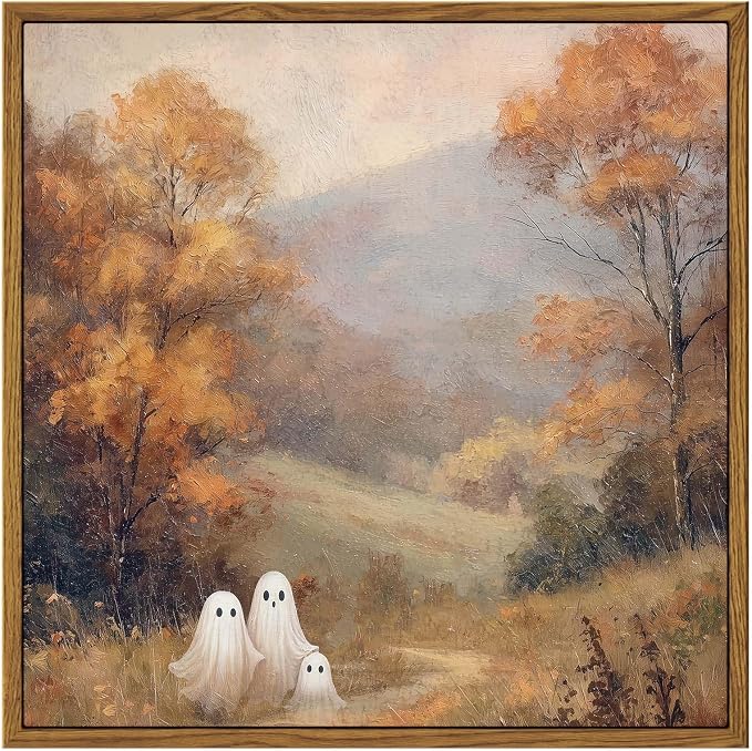 Framed Cute Halloween Ghost Canvas Wall Art 12x12, Vintage Square Ghost - skull painting