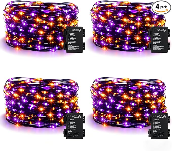 4 Pack Halloween Fairy Lights Battery Operated Orange Purple Twinkle Lights - string light