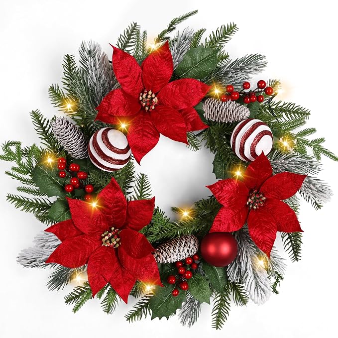 24in Pre-lit Christmas Wreath with 30 Lights & 8 Modes - skull wreath