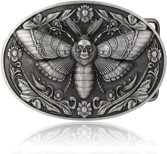 Vintage Death Moth Skull Belt Buckle, Western Gothic Floral Engraved Belt Buckle, Retro Punk Cowboy Replacement Buckle - skull wallet