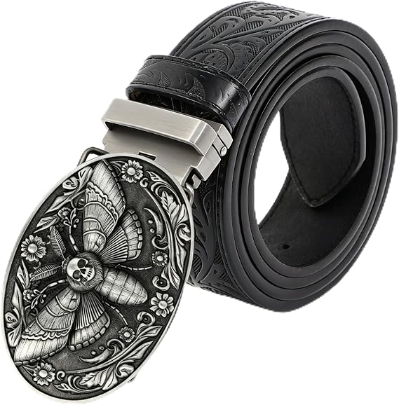 Men's Death Moth Skull Leather Belt, Retro Western Embossed Pattern, Gothic Punk Dark Casual Jeans Waist Belt For Daily Party Street Wear - skull wallet