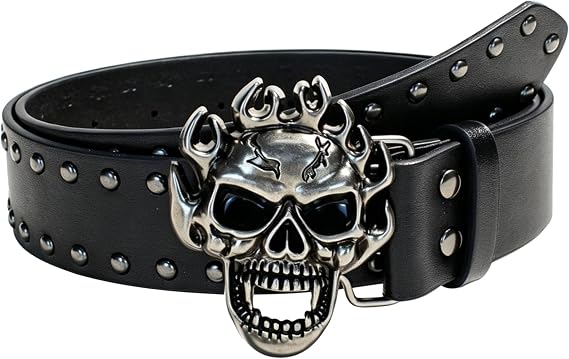 Halloween Skull Leather Belt for Men Women, Gothic Punk Rock Belt