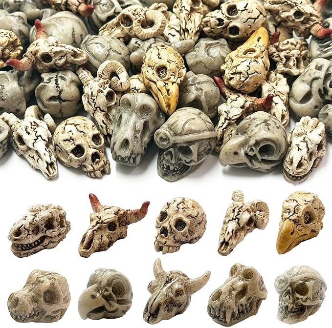 50 Halloween Mini Resin Animal Skull Heads,Skeleton Figurines for Crafts - skull figurine
