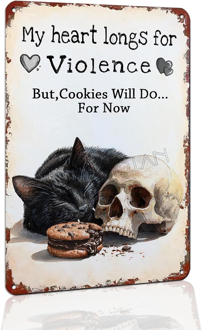 Funny Black Cat Skull Vintage Metal Tin Sign，12 x 8 Inches - skull sticker