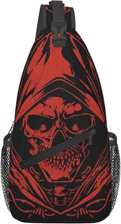 Red Skull Pattern Sling Backpack Unisex Crossbody Chest Bag Shoulder Chest Bag For Women Men Hiking Travel - sugar skull handbags for sale
