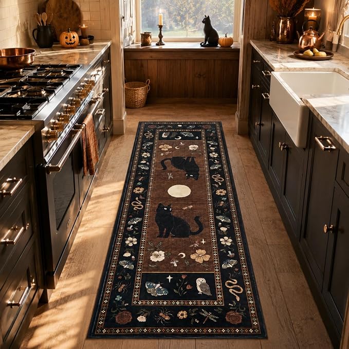 Garvee Cat 2x6 Kitchen Runners Rugs for Hallways Gothic Washable Runner Rug - skull carpet