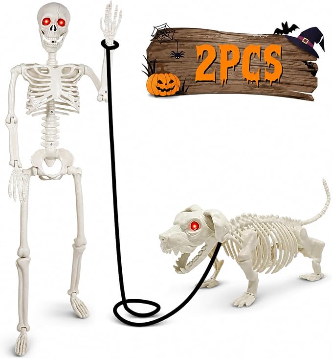 Halloween Skeleton Decorations with Dog Skeleton: 3 FT Light Up Skeletons - skeleton