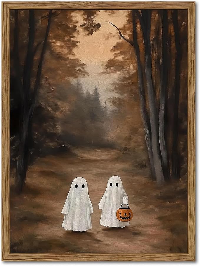 Halloween Vintage Cute Little Ghost Wall Art 8×10 inch Wood Framed