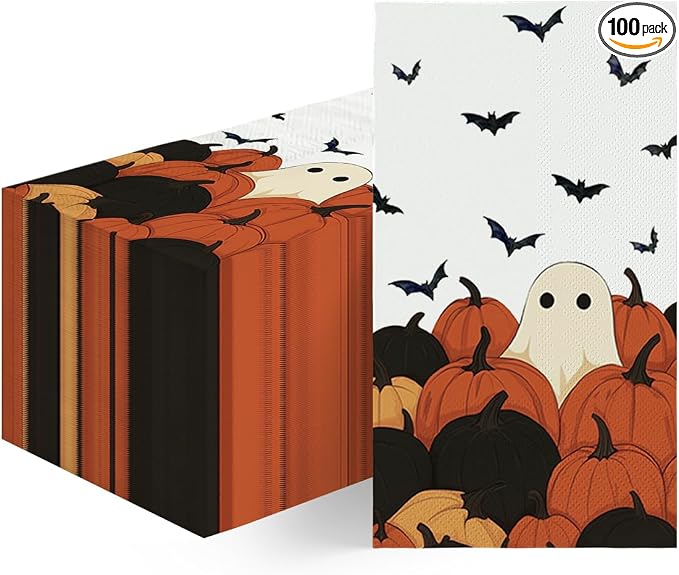 Horaldaily 100Pcs Halloween Paper Napkins, Ghost Pimpkin - skull toilet paper