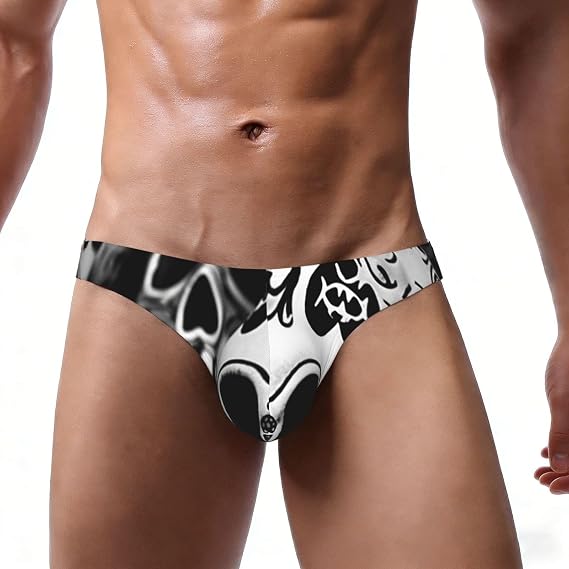 Black and white skulls Men's Underwear Briefs Sexy Low Rise Bikini Moisture Wicking Breathable Underpants - skull swimsuit