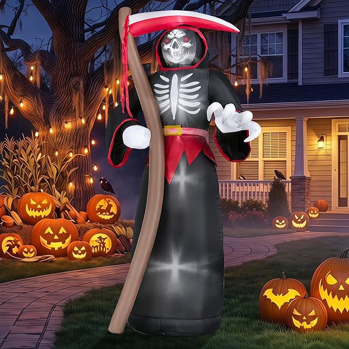 8FT Halloween Inflatable Grim Reaper Decoration, Blow Up Yard Lawn Decor - skull inflatable