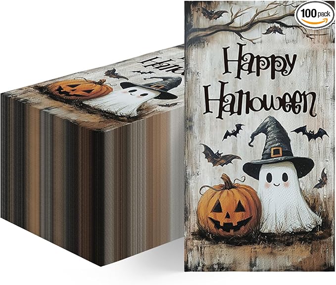 Horaldaily 100Pcs Halloween Paper Napkins, Ghost Happy Halloween - skull toilet paper