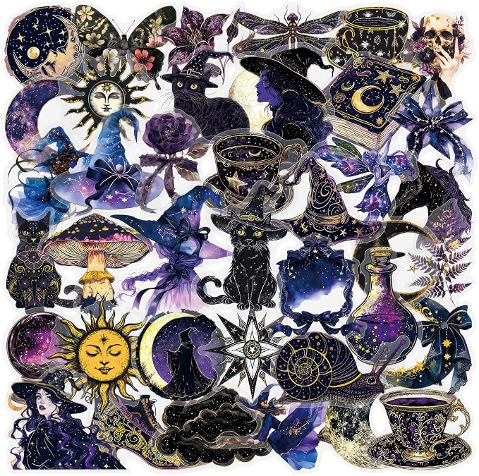 50Pcs Witchy Magic Stickers, Gothic Celestial Waterproof Vinyl Decals - skull sticker
