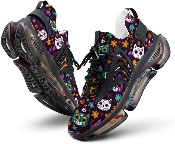 Cute Sugar Skull Cats Novelty Women's Sporting Shoes Lightweight Elastic Running Shoe Tennis Sneakers - sugar skull boots
