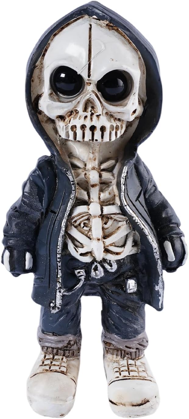Gothic Halloween Skeleton Decor Hooded Skull Figurine, Black - skull figurine