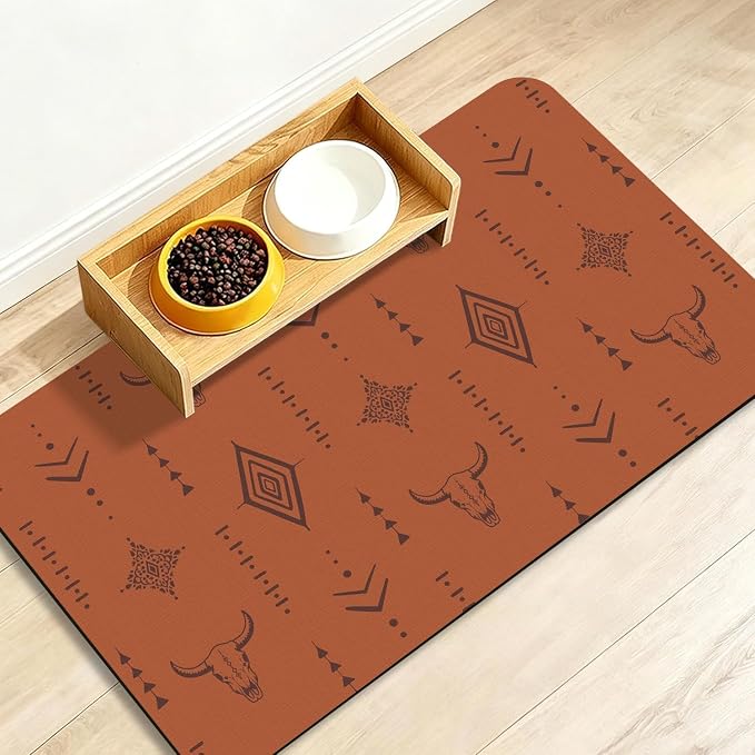 Dog Food Mat for Food and Water Mat, Pet Cat Dog Bowl Mat, 18"x30" - skull floor mat