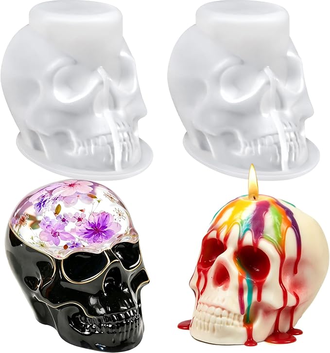 Skull Candle Molds, 2 Pack Halloween Large Skull Head Molds - skull candle