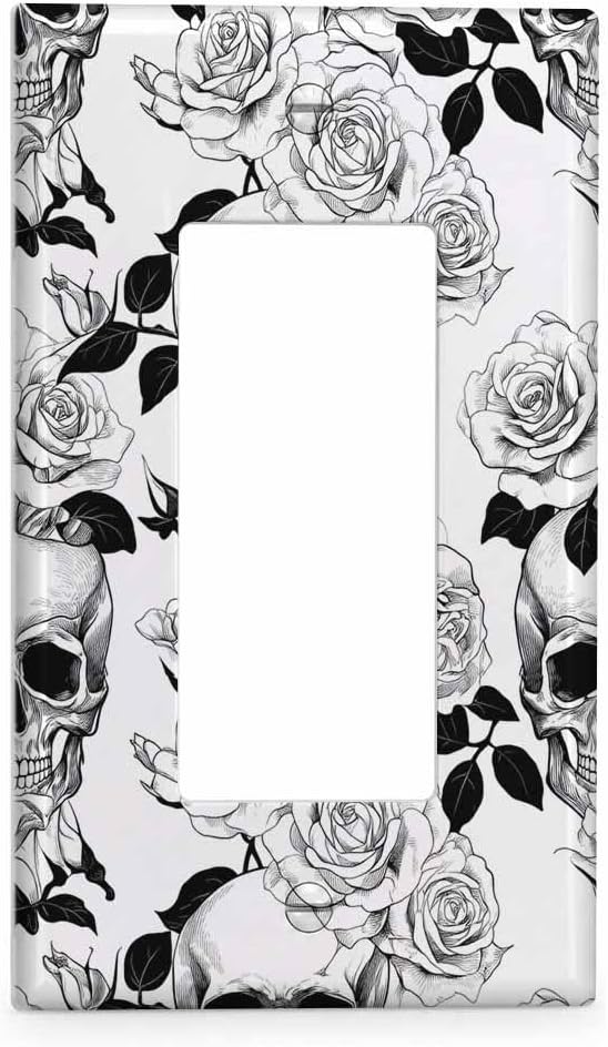 Skull Rose Sketch Single Rocker Switch Cover Halloween Dia De Los Muertos Single Wall Plate Decora Outlet Socket Cover Faceplate Bathroom Home Decor - skull plate
