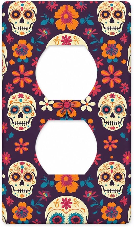 Skull Rose Duplex Outlet Covers Halloween Dia De Los Muertos Light Switch Covers Wall Plate Receptacle Decorative Switchplate Plug Cover for Kitchen