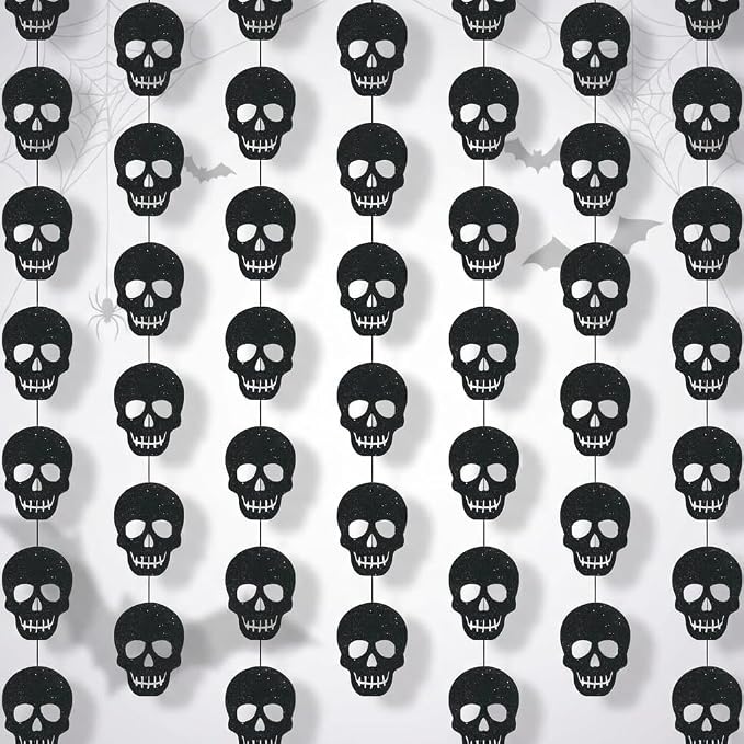 64PCS Glitter Skull Halloween Garland, Hanging Gothic Birthday Decorations - skull sticker