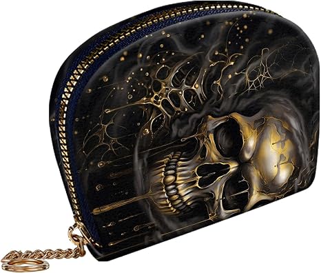 RFID Blocking Credit Card Holder Wallet for Women Men, Zipper Card Case with Keychain, Compact Small Wallet for Cards Cash ID,Funny Skull - skull wallet