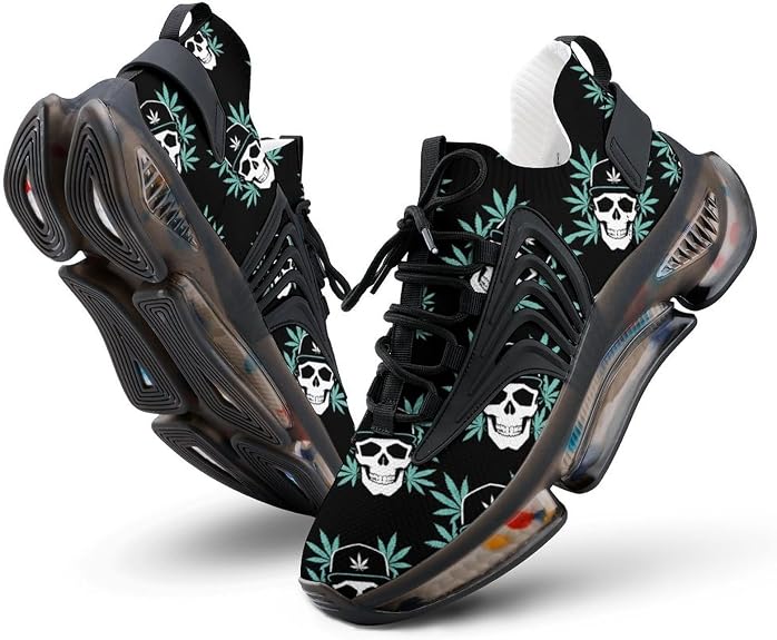 Skull and Weed1 Novelty Women's Sporting Shoes Lightweight Elastic Running Shoe Tennis Sneakers - sugar skull boots