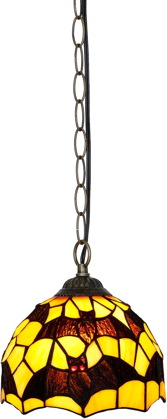 Tiffany Pendant Light Tiffany Style Stained Glass Pendant Lamp Gothic Black Bats Plug in Hanging Lamp with 550cm Cord for Bedroom Kitchen Halloween Decor