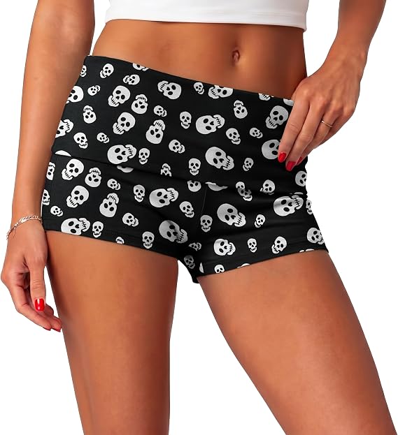 ONLYSTORY Womens Fold Over Shorts Y2K Micro Mini Lounge Pjs Shorts - skull pajamas