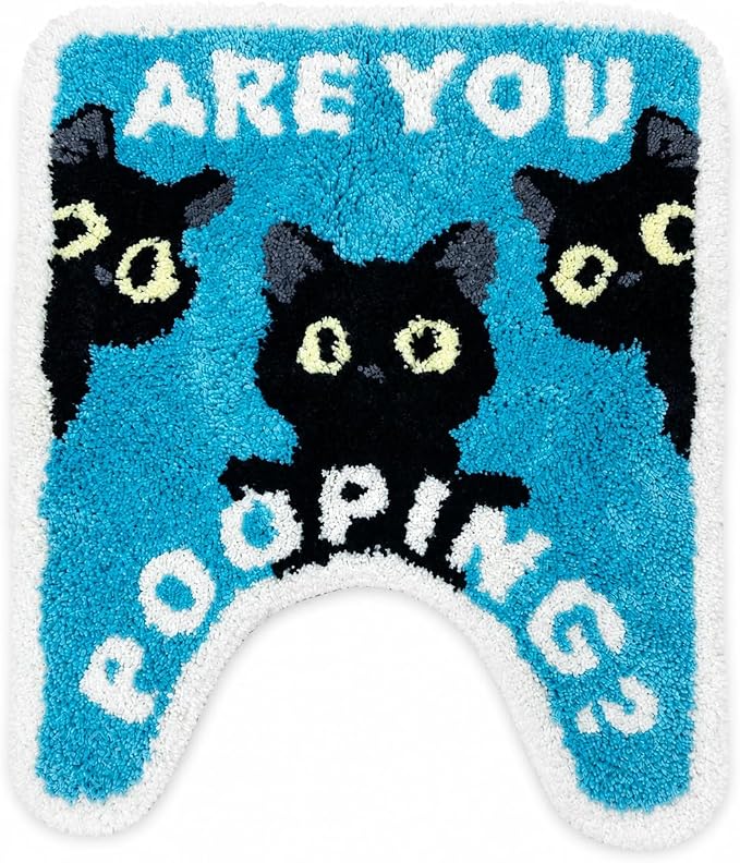 Black Cat Toilet Rug, U-Shaped Washable Bath Mat, Funny Cat Decor - skull toilet rug