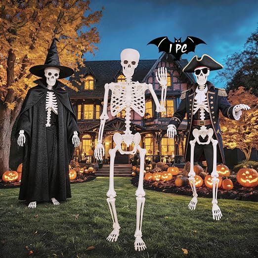 breesky Life Size Skeleton for Halloween: 4.43ft Realistic Human Anatomy Full Body Skeleton Model with 360° Posable Movable Arms – Skeletons for Outdoor Yard Haunted House Atmosphere Decoration
