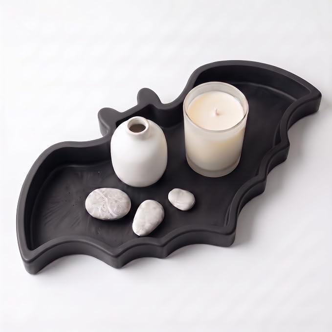 Halloween Wooden Bat Tray Decorative Serving Tray Gothic Home Decor - skull plate