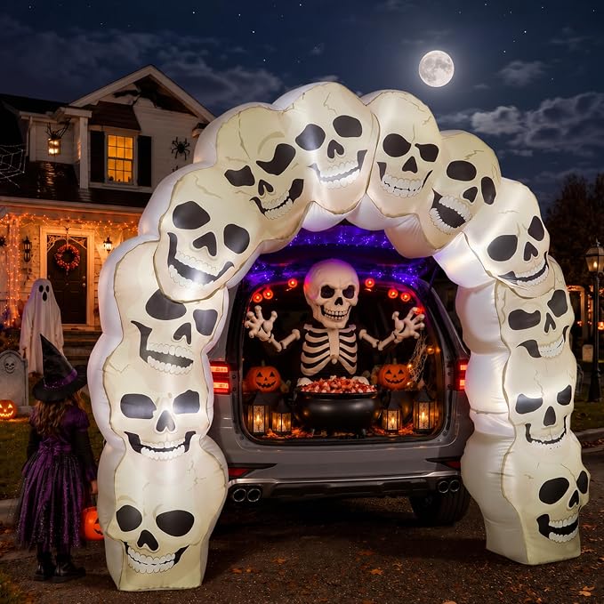 Seenelling 5.9ft Halloween Inflatable Skeleton Trunk or Treat Car Decor - skull inflatable